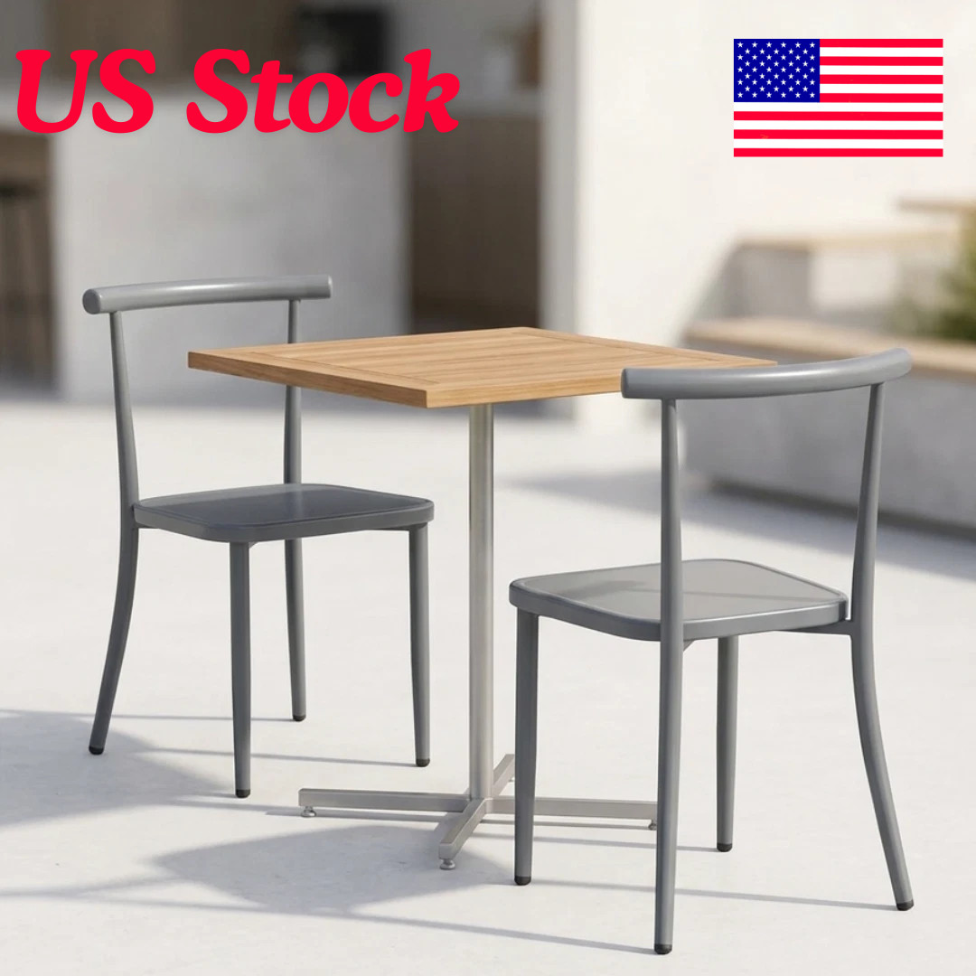 Modern Metal Dining Chair Matte Grey Minimalist Desk Bistro Patio Cafe Seat 32″