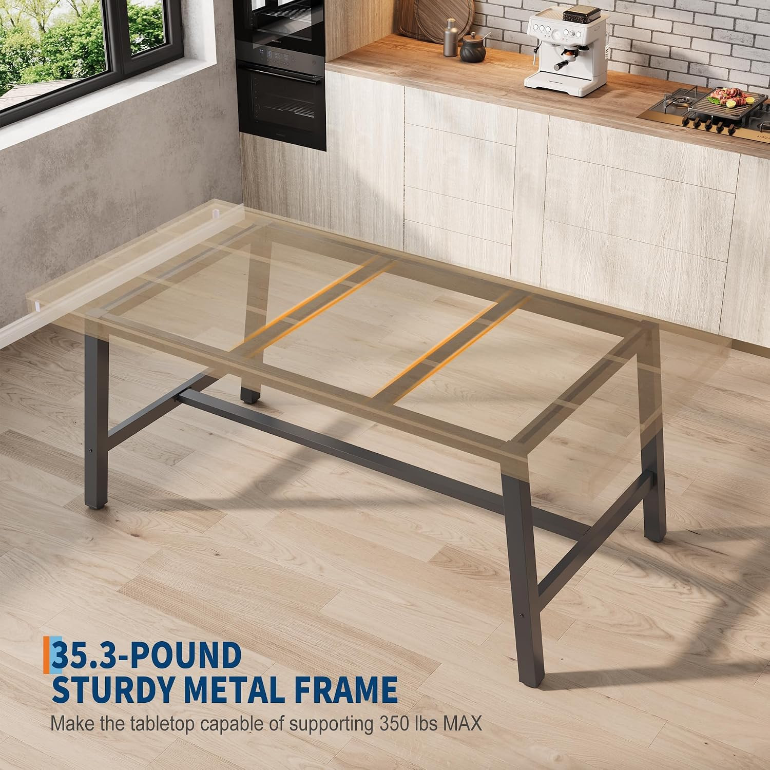 Industrial 63″ Dining Table for 4-6 with Rustic Wood Top & Metal Legs