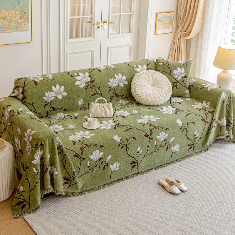 Magnolia Floral Sofa Cover Full Wrap Cotton Couch Protector Throw