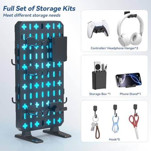 6 in 1 RGB Gaming Desk Accessories – No Drill Desk Organizer with Phone