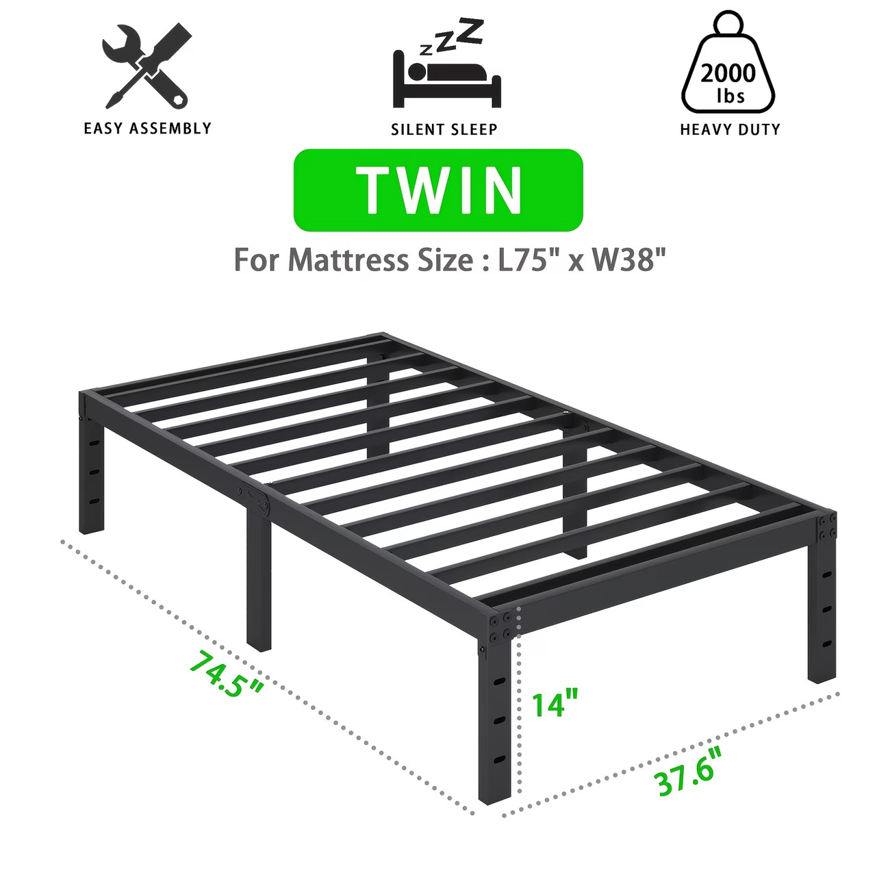 14 Inch Twin/Twin XL/Full/Queen/King Size Bed Frame Metal Slats Support Platform