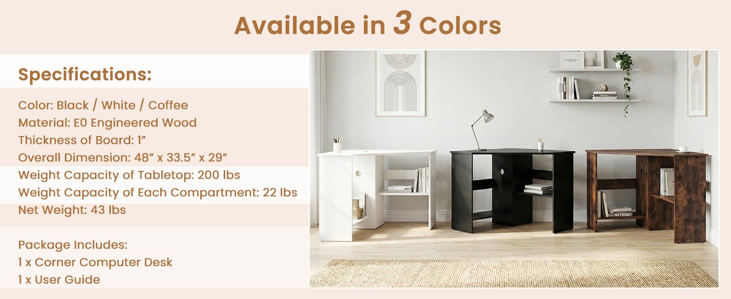 Corner Desk, Space Saving 90 Degree Triangle Computer Desk with Storage Shelves