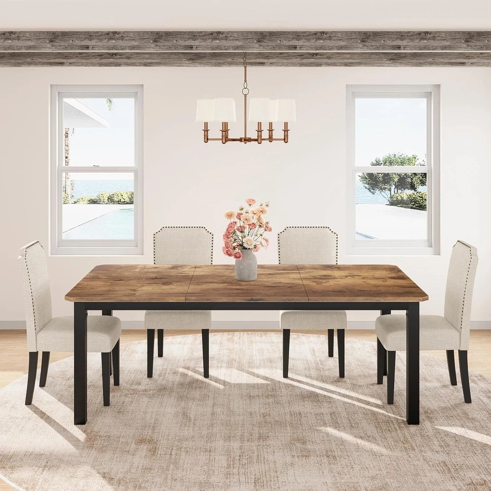 Industrial 78.7″ Dining Table for 6-8, Sturdy Metal Frame, Multi-Use