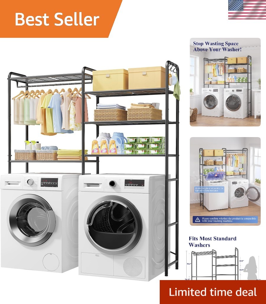 Heavy-Duty Laundry Room Shelves with Adjustable Hooks – 220 lbs Capacity, Black