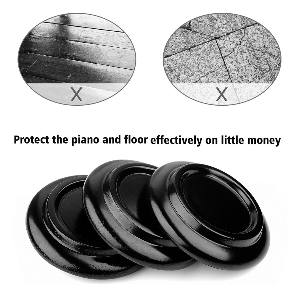 NEW! Black/Wood Grain Piano Caster Cups Floor Non-slip Protector – 4″ (Set of 4)