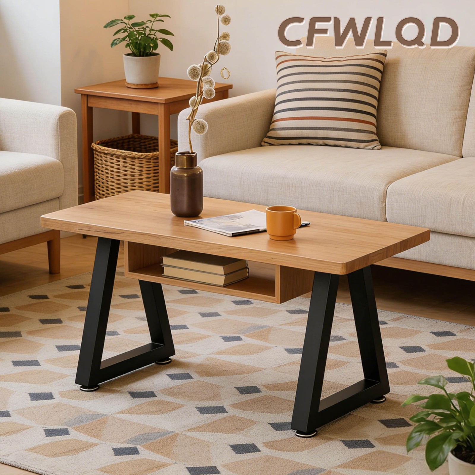 CFWLQD 16 Inch Trapezoid Metal Table Legs for Bench, Coffee 16 IN,
