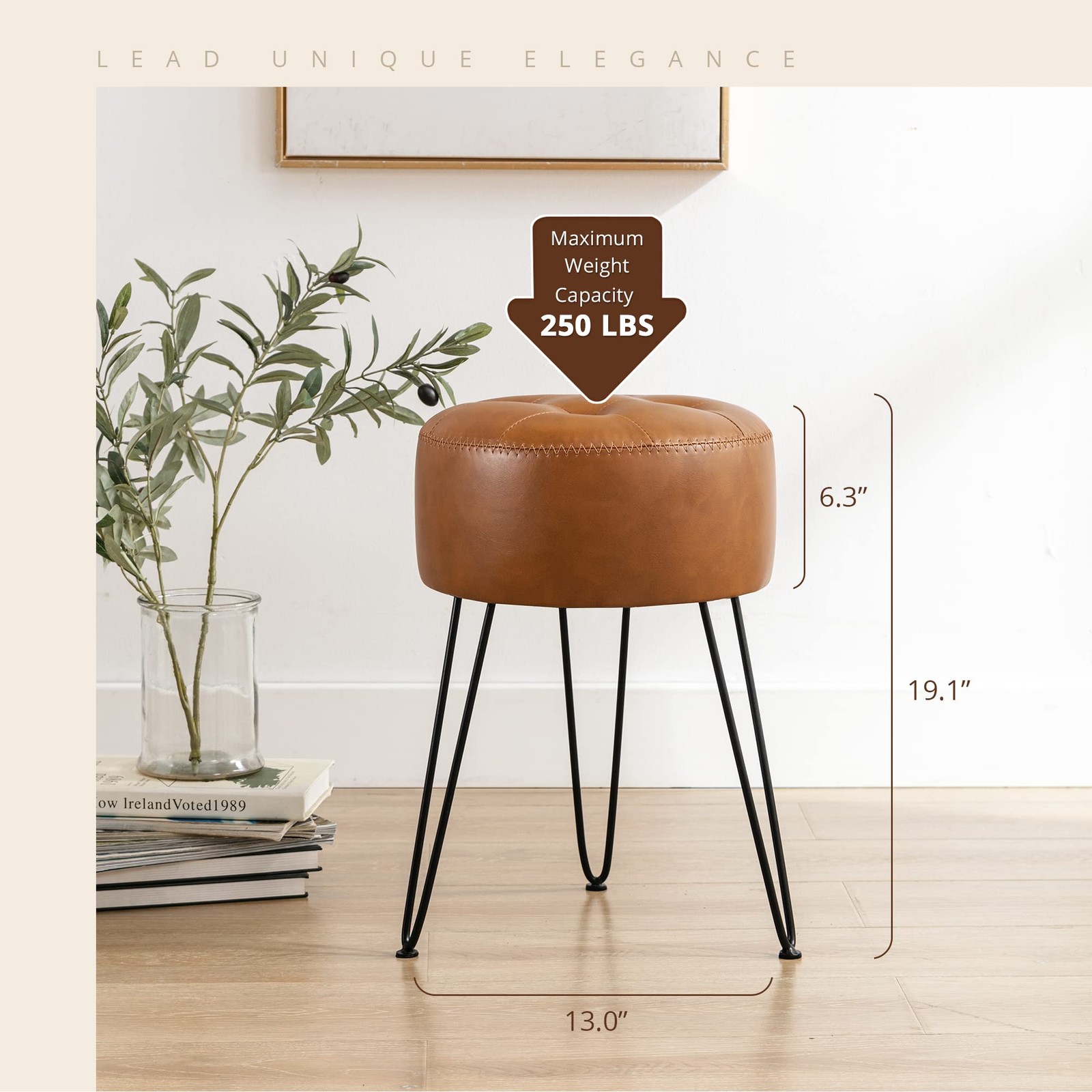LUE BONA Faux 13 inches W x 13 D x 19.1 H, Whiskey Brown