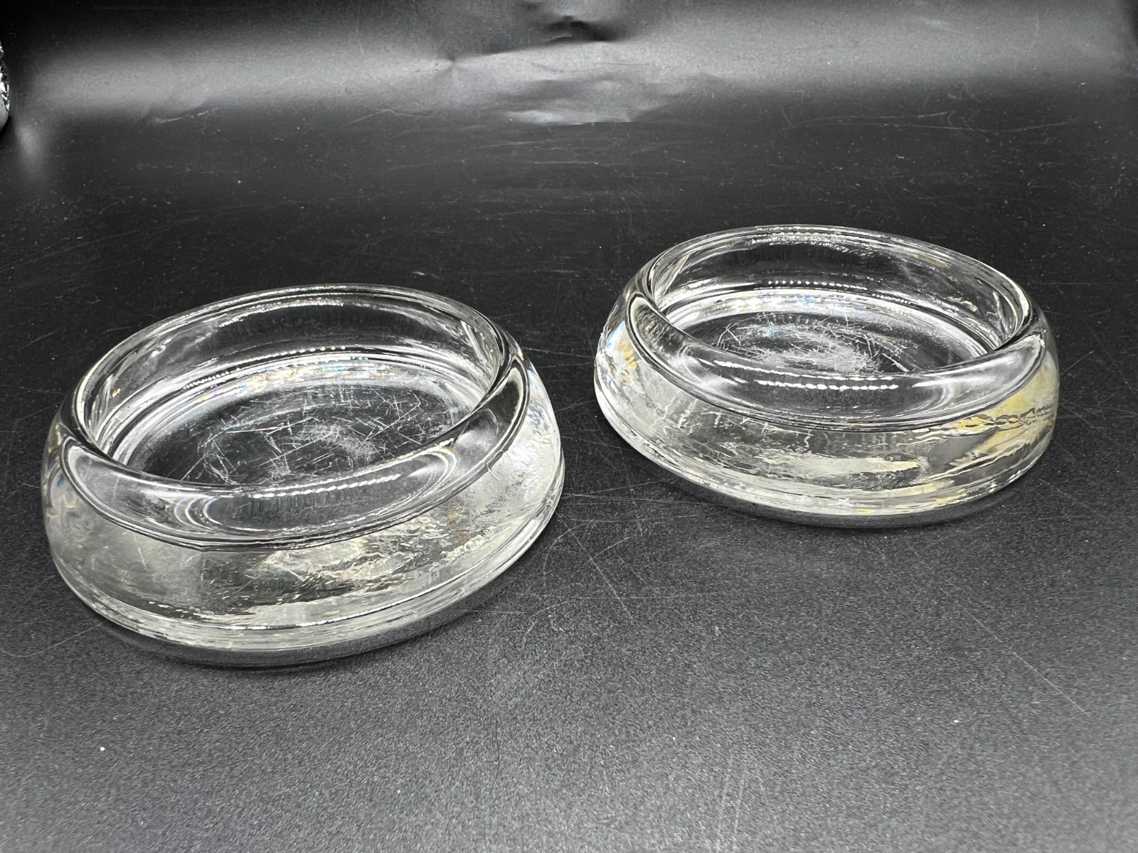 Coasters 2 Vintage 2.5″ Glass Caster Cups Carpet Protectors clear vintage chair