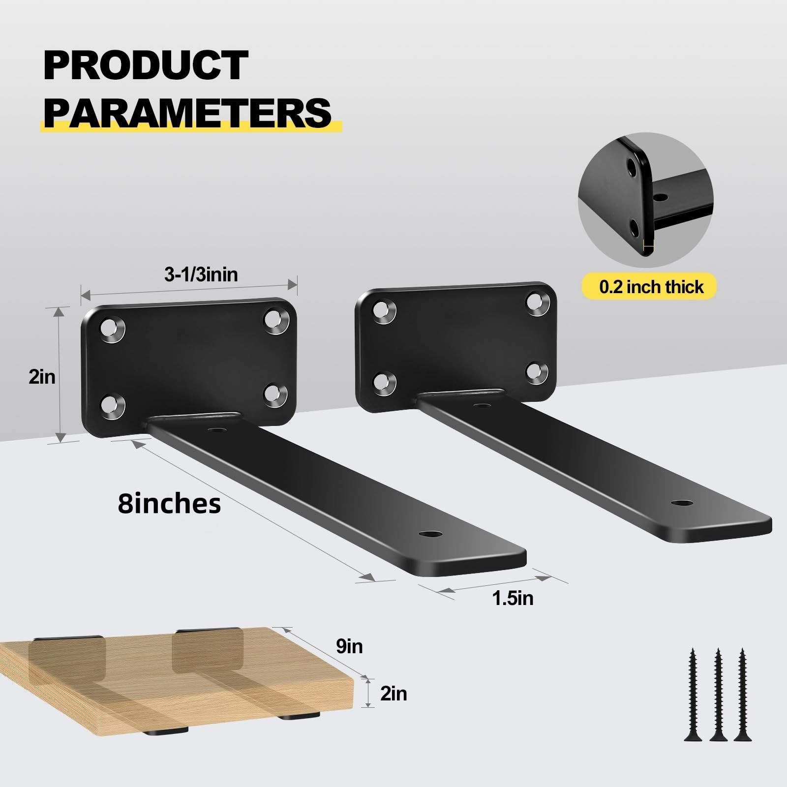 12 Pack Hidden L Shelf Bracket 8″ Black 1/5″ Thick 100lb Load Capacity – Rustic
