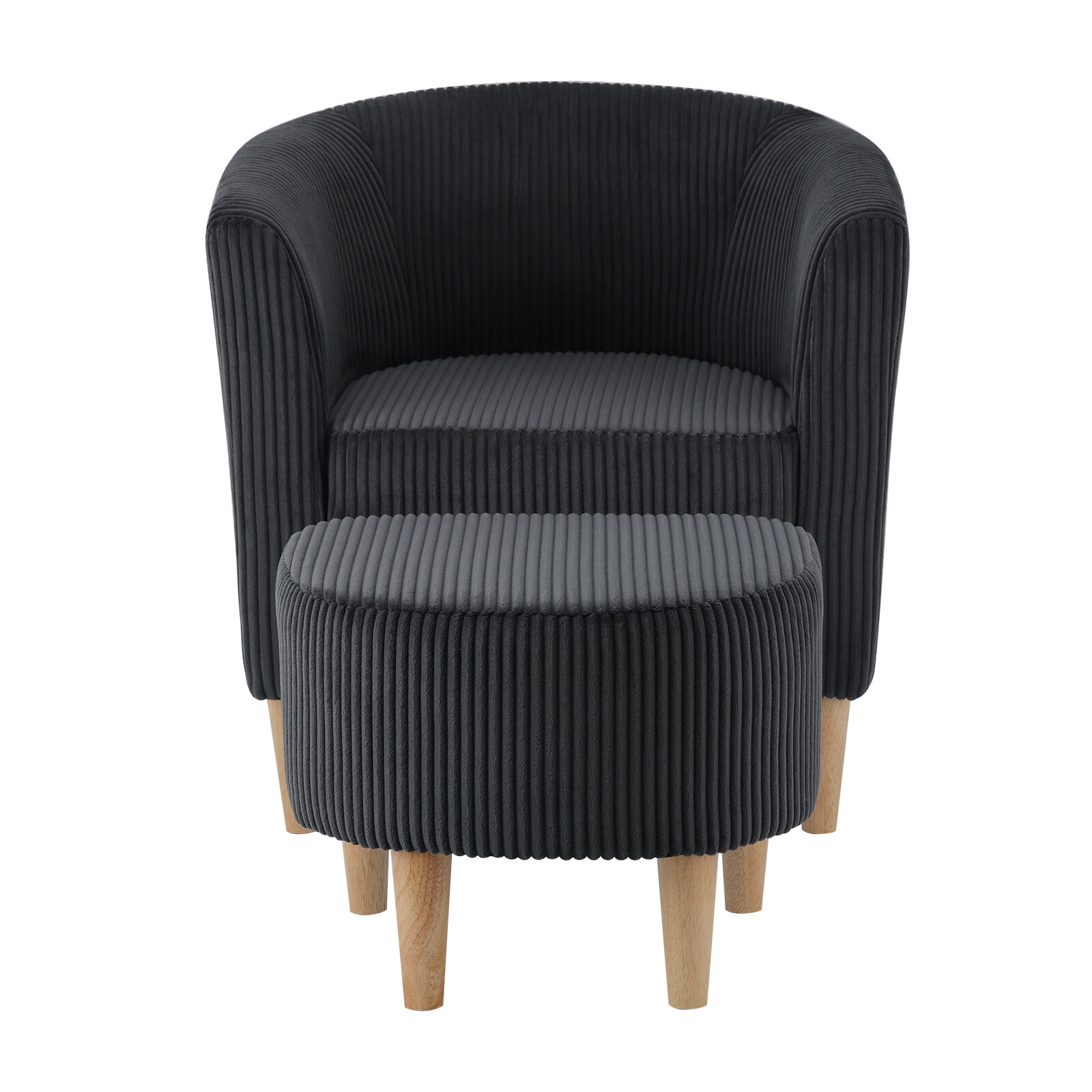 Corduroy Modern Accent Single Sofa with Ottoman Barrel Club Chair for Home