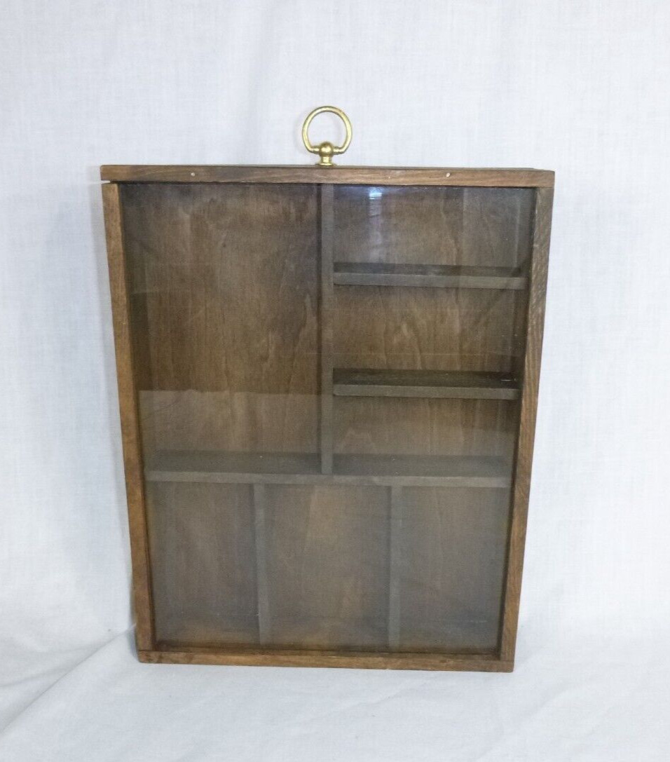 Vtg 1970’s Wood Wall Display Case Shadowbox W/ Glass Front #2