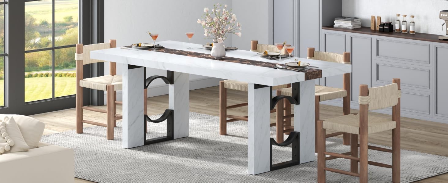 71 Inch Dining Table for 6-8 People, Large Rectangular Kitchen Table with