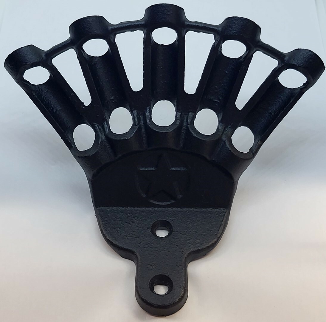 VINTAGE CAST IRON 5 FINGER FLAG HOLDER mount bracket Star Weather proof BLACK