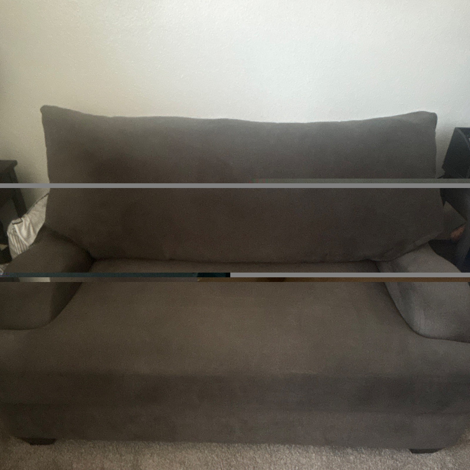 Gray Upholstered 2-Seat Loveseat Track Arms Cushion Back w/ Cushions Wood Frame