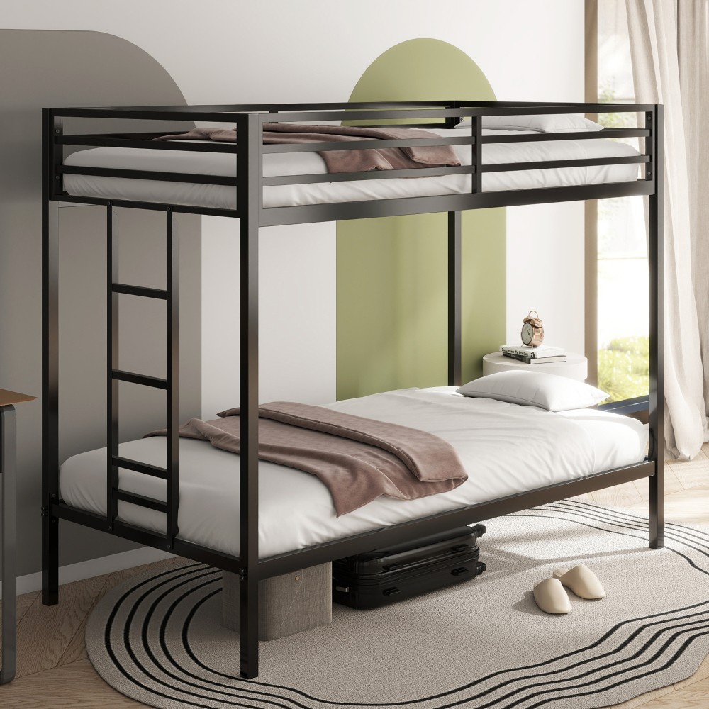 for children and adults metal black double decker with ladder and guardrail