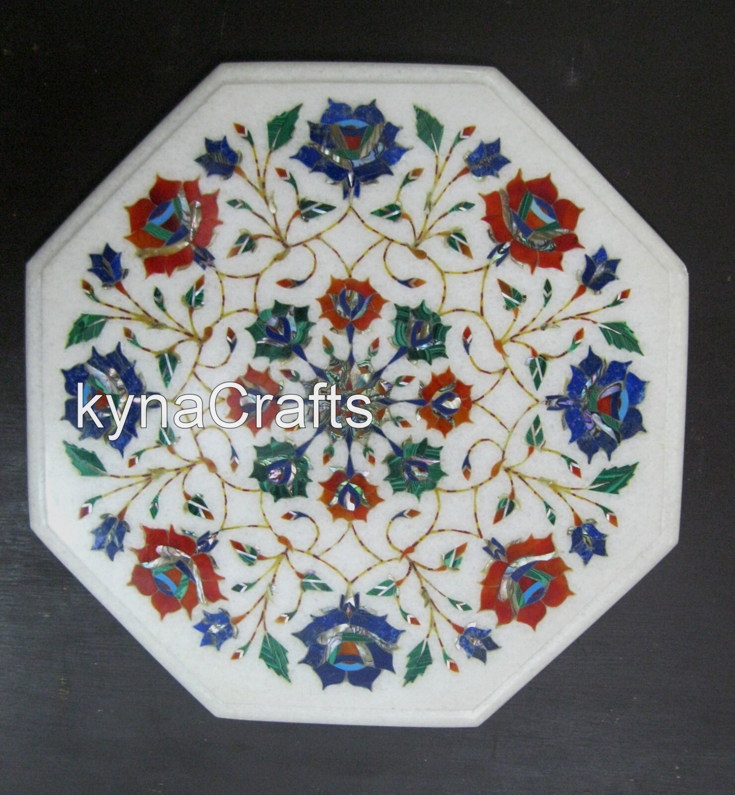 12 x 12″ Octagon White Marble Corner Table Top Gemstone Inlay Work Coffee Table