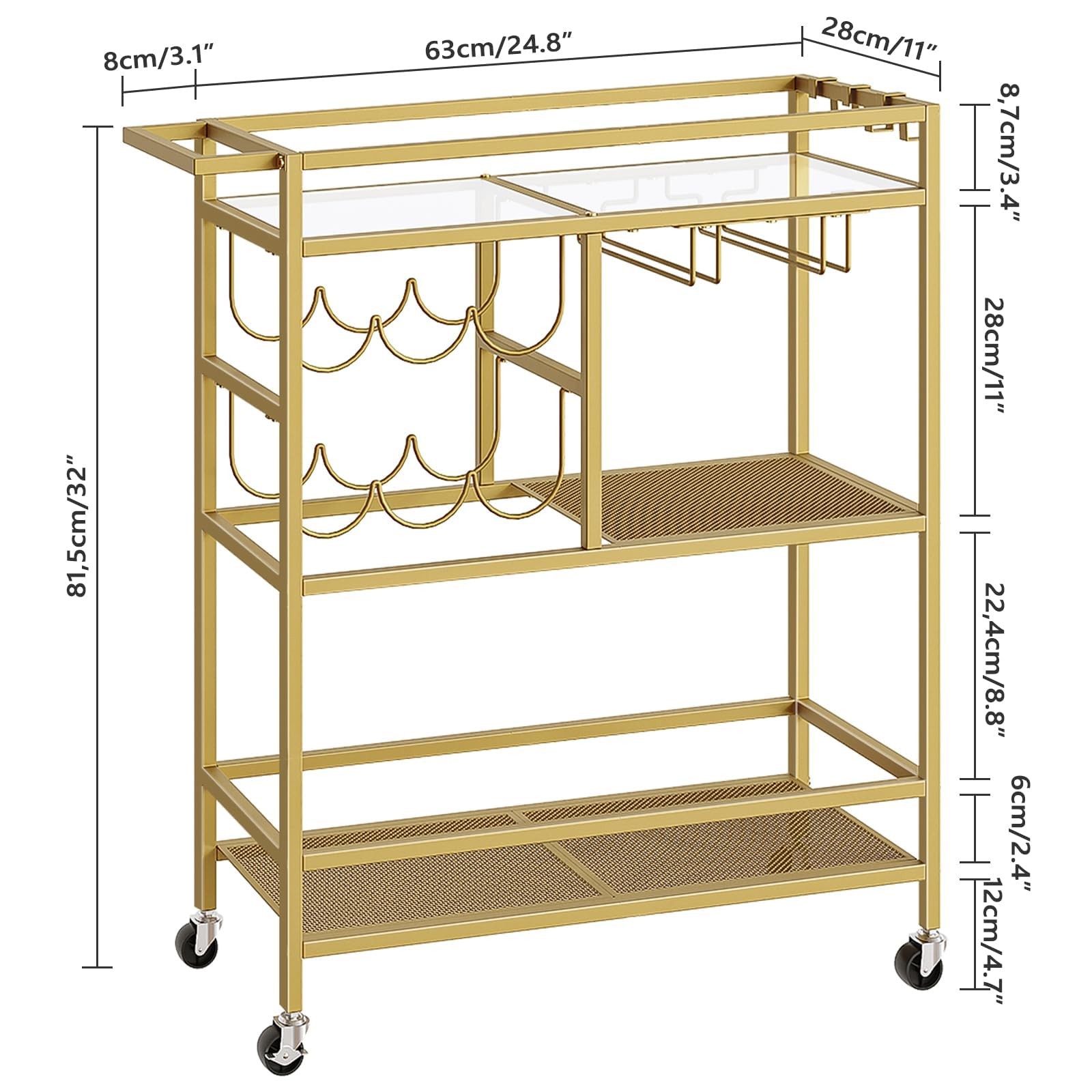 Mahancris Bar Cart For Home 3-Tier Serving Cart Wheels And Handle Beverage Cart