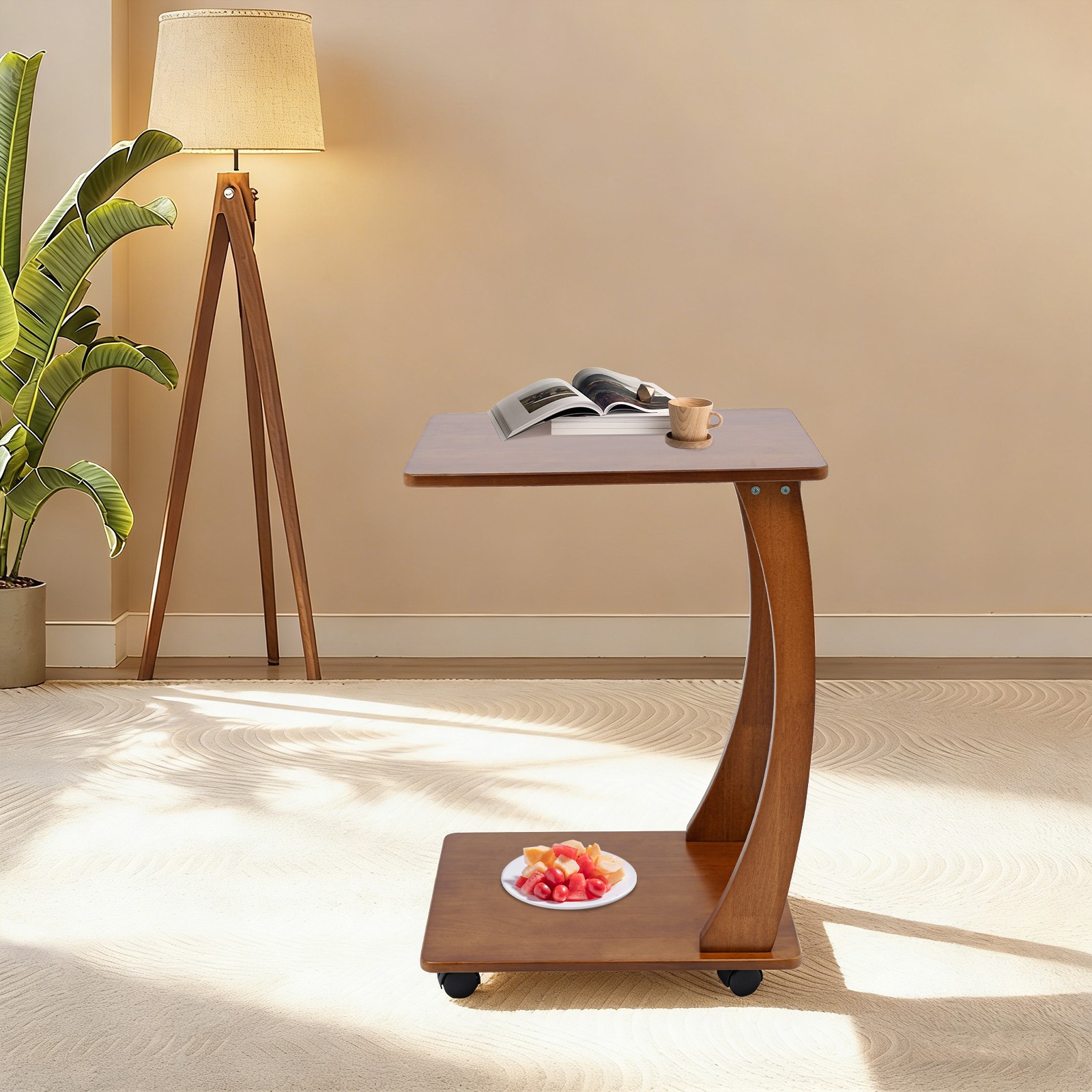 Curved Solid Wood Console Table Bent Hall End Table Side Table w/ 4 Wheels USA