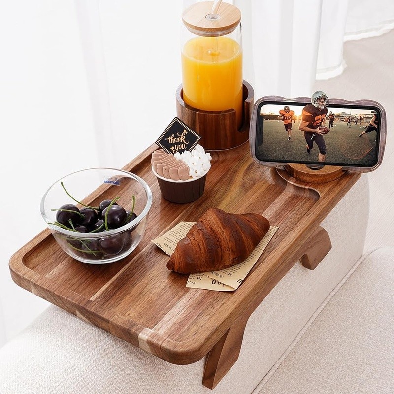 3 in 1 Couch Arm Tray Table Clip-On Cup Holder Phone Stand Space Saver New