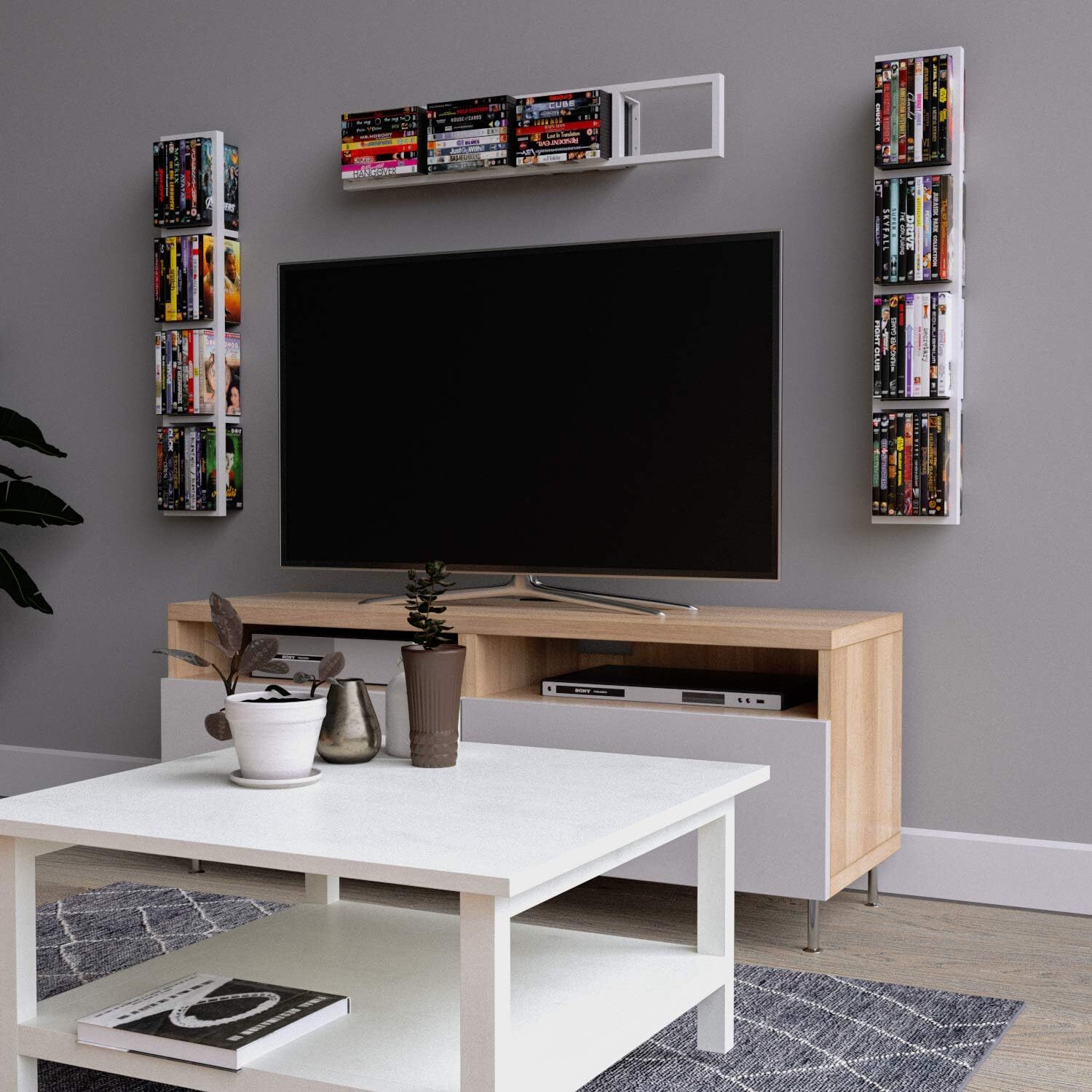 34 Inch Media Storage Rack Wall Mounted CD DVD Organizer Metal Floating Shelf