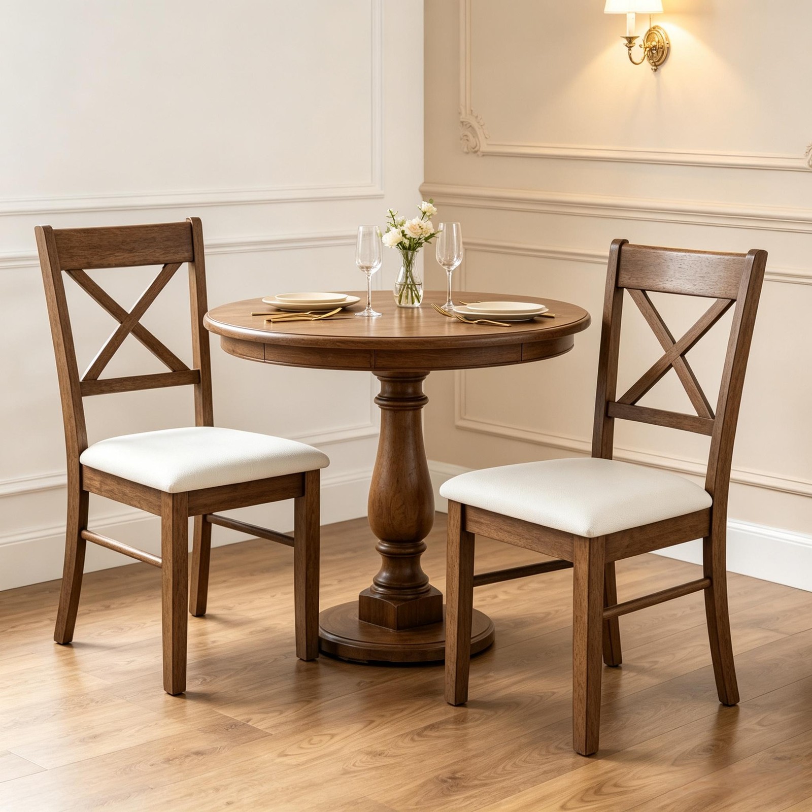 2-Piece Upholstered Dining Chairs, Walnut X-Back, Rubberwood Frame