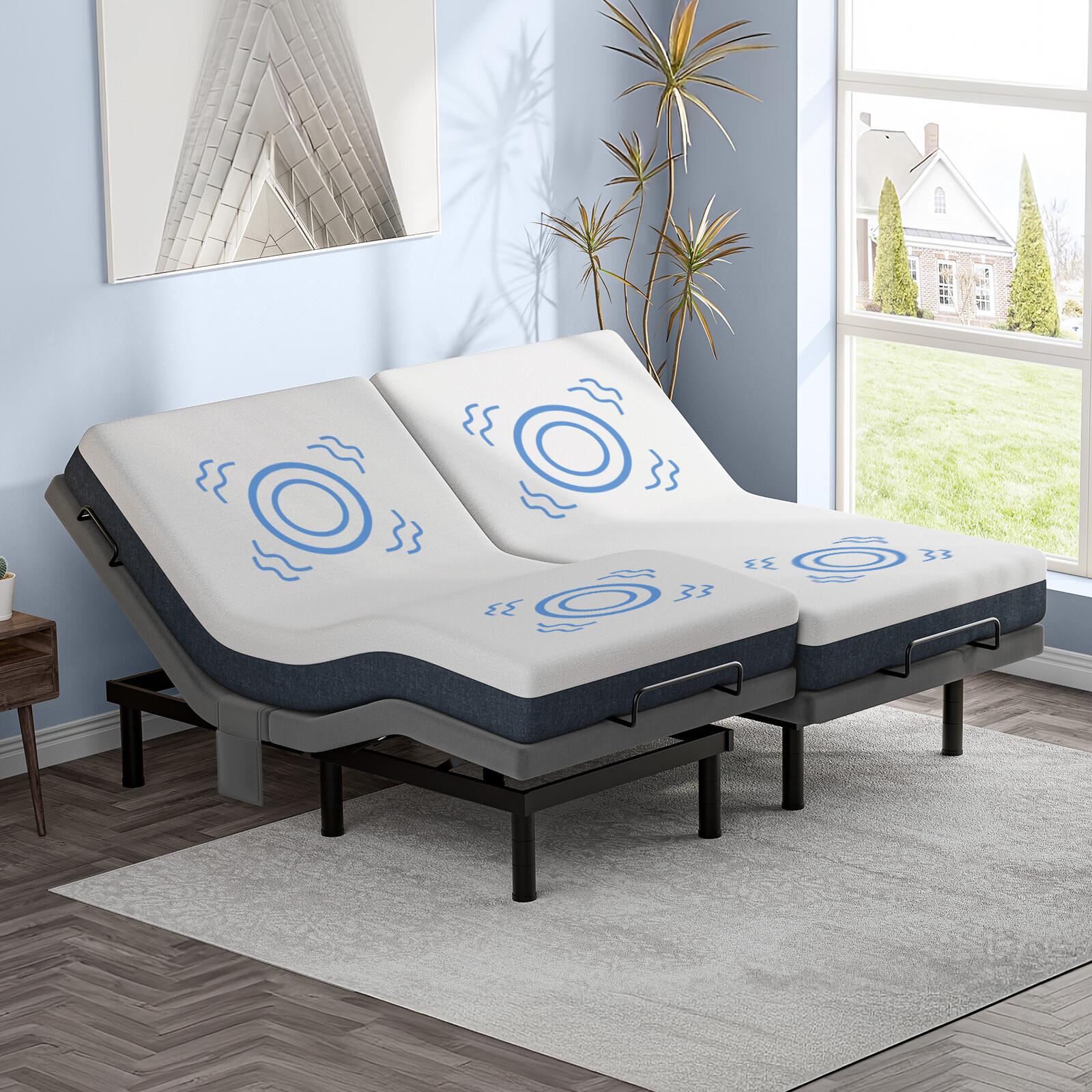 Advanced Power Base Adjustable Bed Frame With Massage Backlit Remote USB Ports