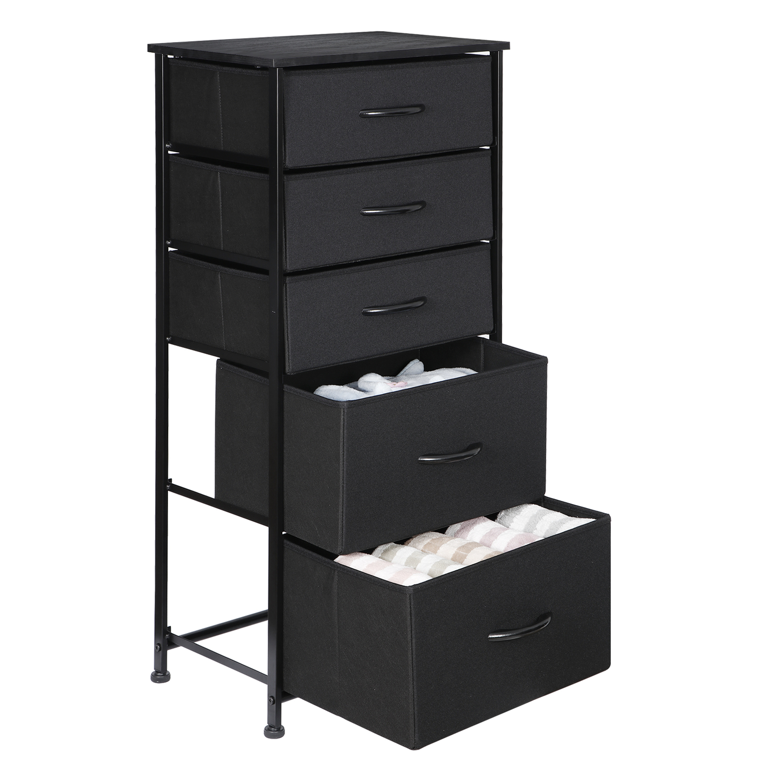 Fabric Dresser Storage with 5 Drawers Sturdy Metal Frame, Wood Top for Bedroom