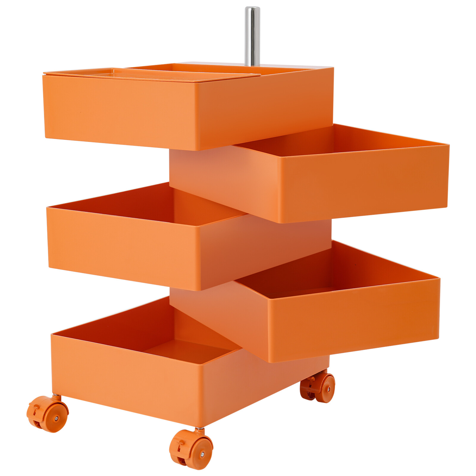 5 Tiers 360-degree Rotating Storage Cabinet Bobby Cabinet w/Wheel Orange