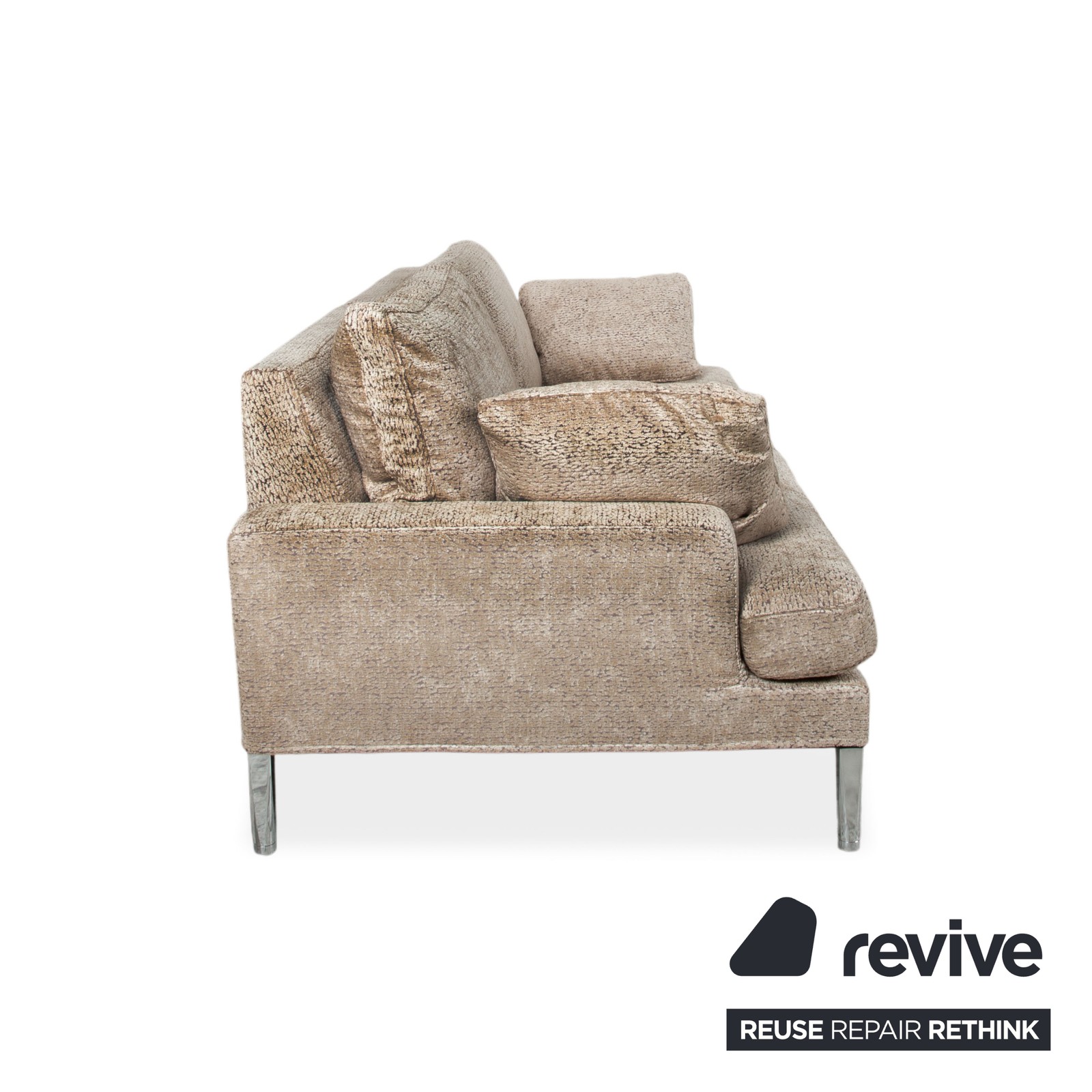FSM Clarus Fabric Three-Seater Gray Beige Melange Sofa Couch Manual Function