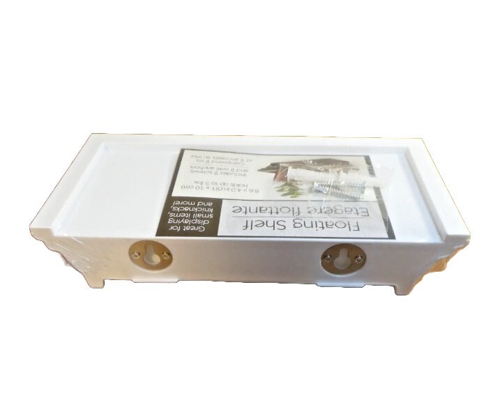 White Floating Shelf Kit Built-In Hangers & Hardware 8.6×4 Small PVC Plastic