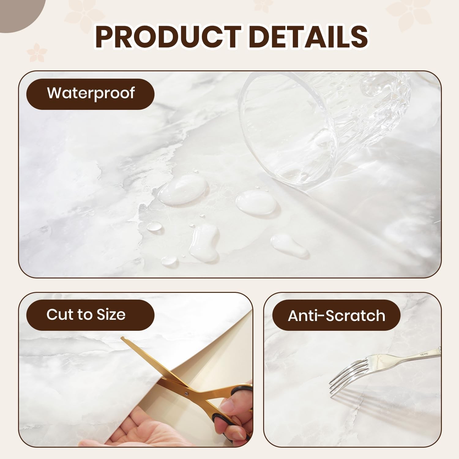 Marble-Look Table Protector 42 x 78 in, Waterproof PVC Desk Mat | Waterproof &