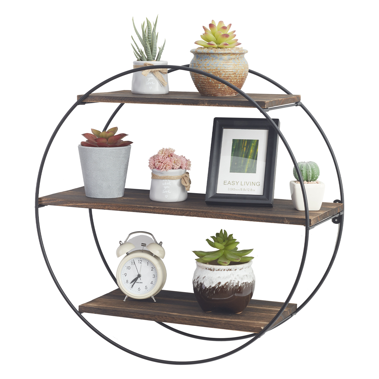 3 Tier Round Floating Shelves for Wall Mounted Metal/Wood Unique Book Display