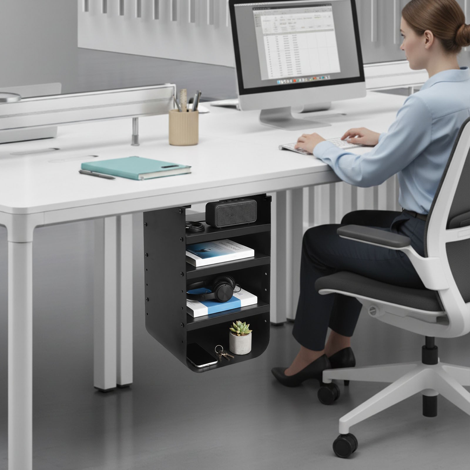 Black Under Desk Storage Cabinet, 30.5*24*49cm High Capacity Metal Shelving