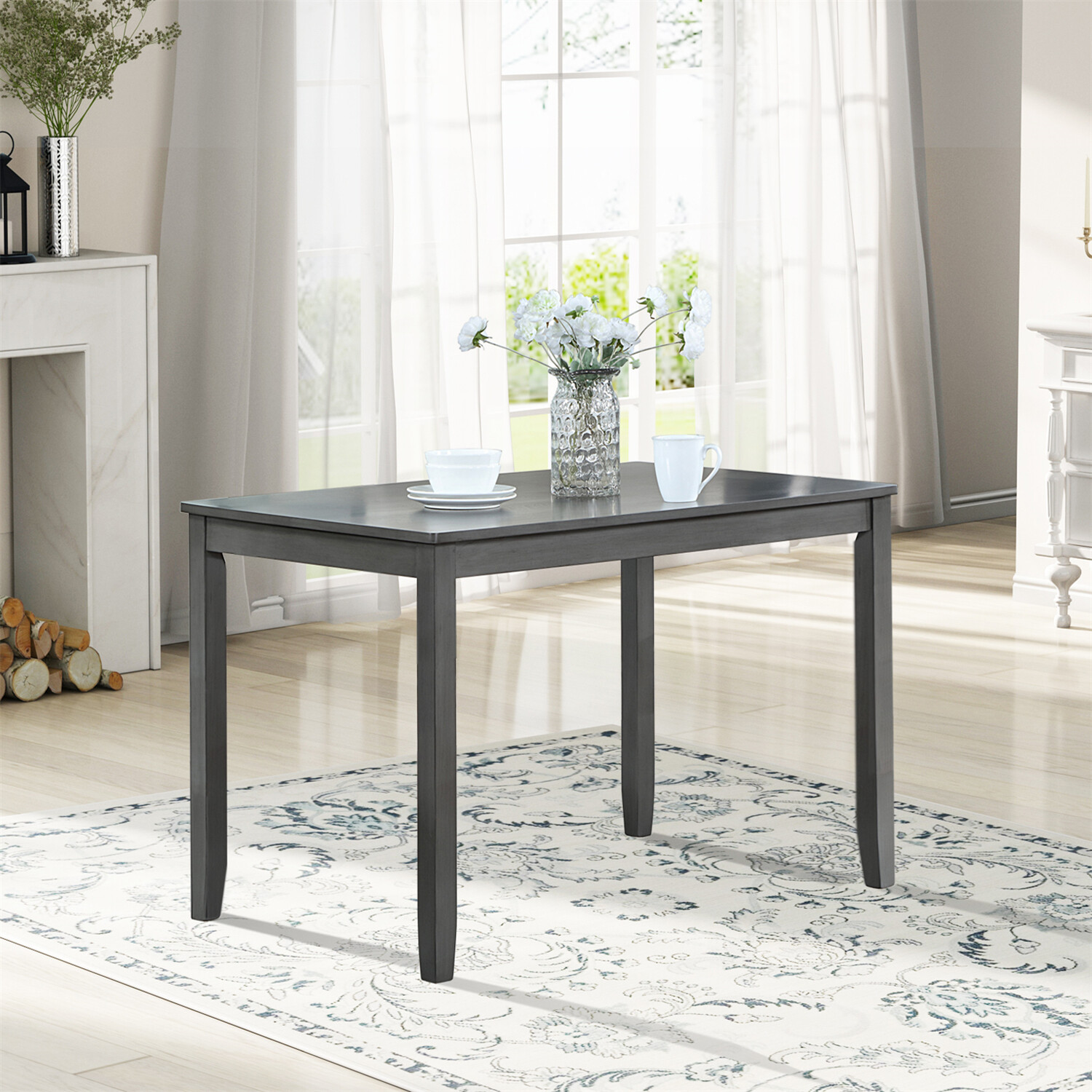 Modern Dining Table Wood Table Rectangular Table Kitchen Table For 4 Person Gray