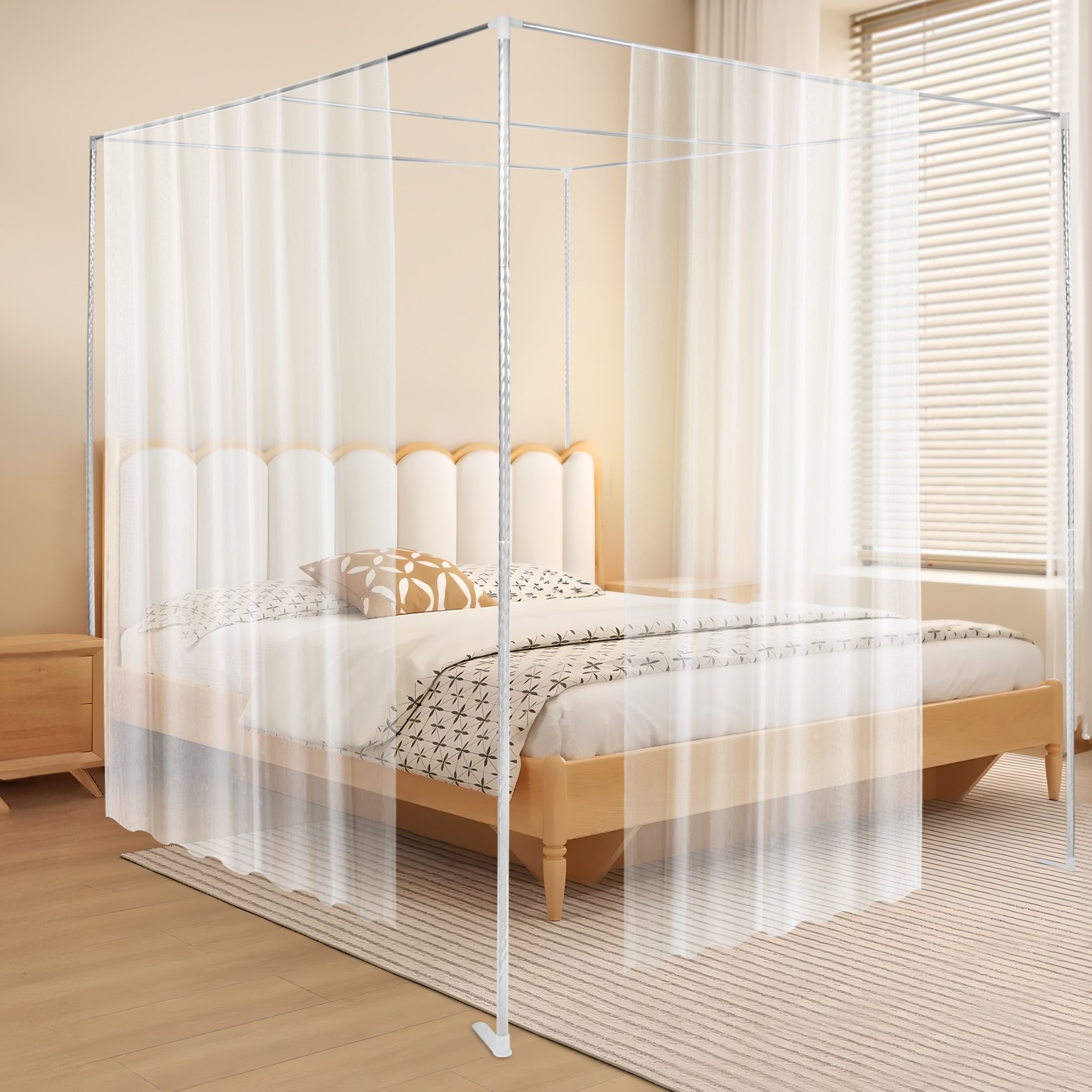 Modern Canopy Bed Frame 2*2*2m Rectangular Mosquito Net Bracket Floorstanding
