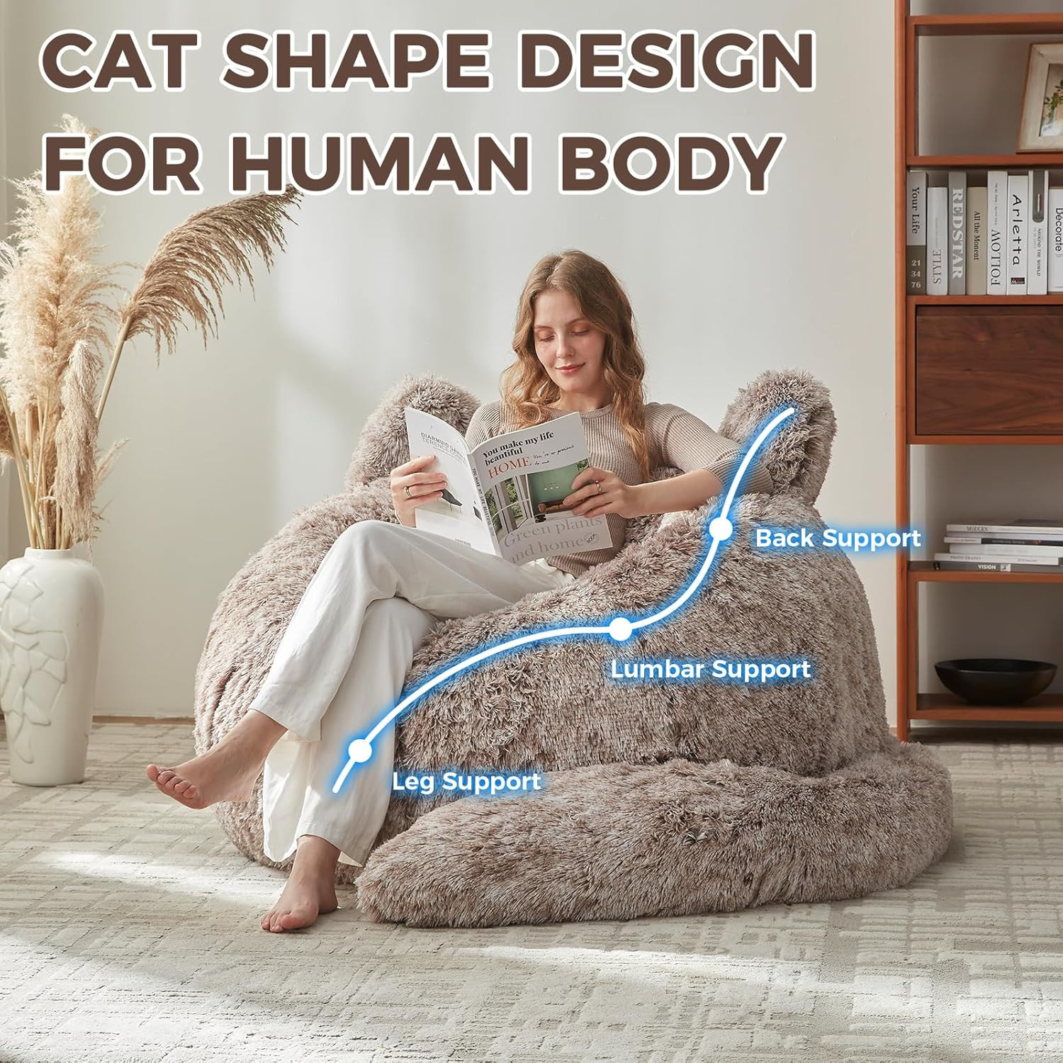 Plush Giant Cat Bean Bag Chair – Cozy Faux Fur Sofa for All Ages