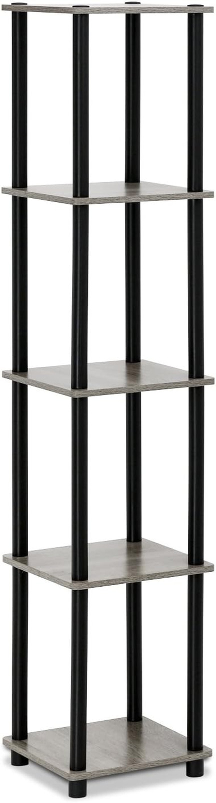 Turn-N-Tube 5-Tier Corner Square Rack Display Shelf, Round, French Oak Grey/Blac