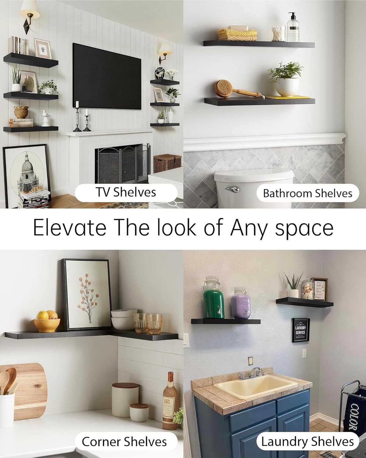 Floating Shelves for Wall, 22.5 inches Black Wall Shelves for Bathroom, Bedro…