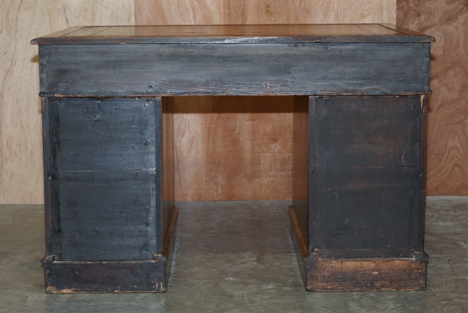 STUNNING RESTORED CIRCA 1800 GEORGIAN OAK & BROWN LEATHER PARTNERS PEDESTAL DESK