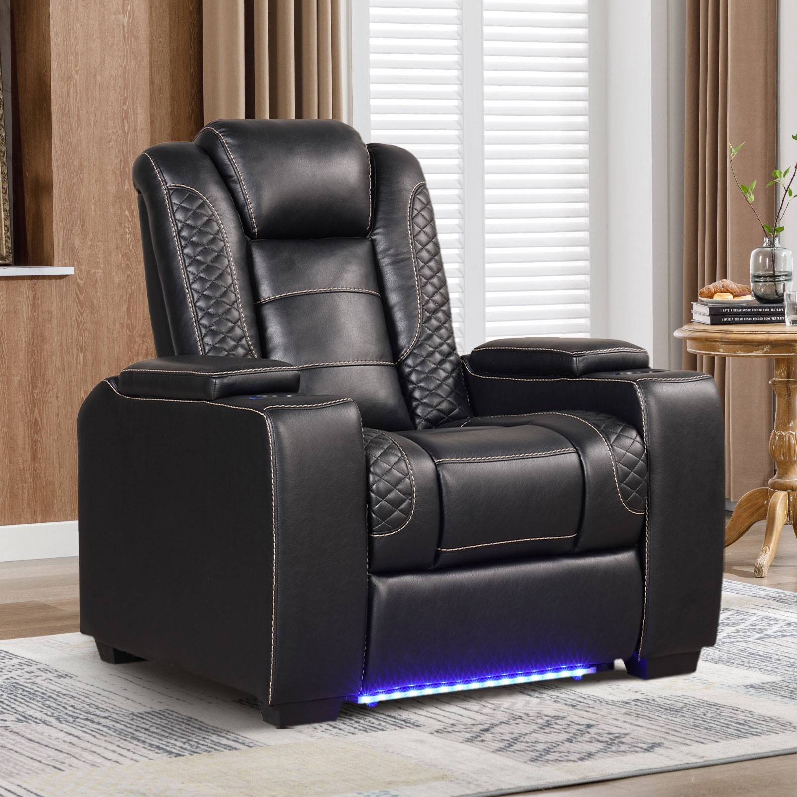 EBELLO Home Theater Seating Electric Recliner w/ Adjustable Headrest PU Leather