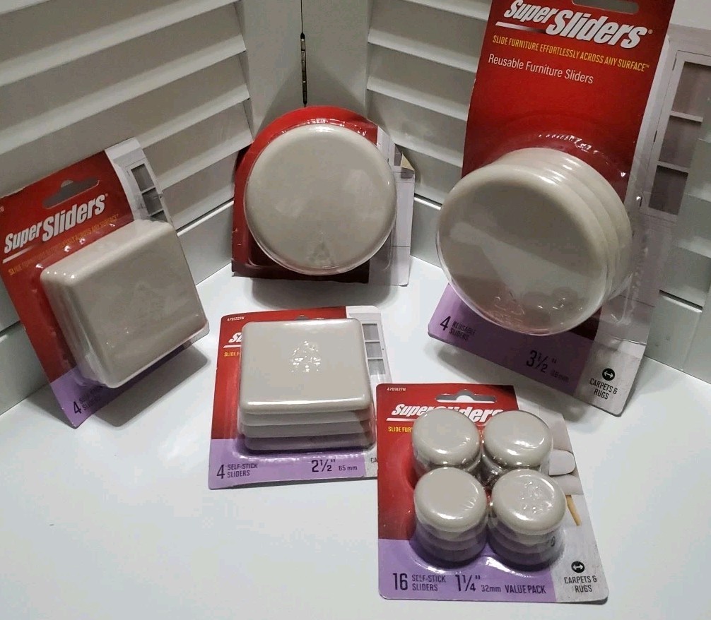 ​Lot 16 Super Sliders Furniture Movers 1.25″ Round 3.5″ Round 2.5″ Square Mixed