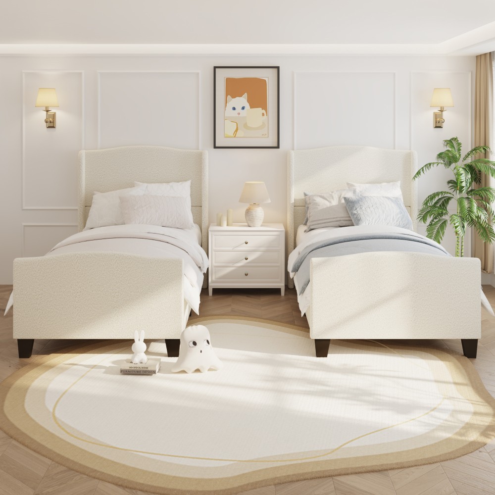 King Queen Velvet Upholstered Platform Bed Frame with Tall Wingback Headboard US