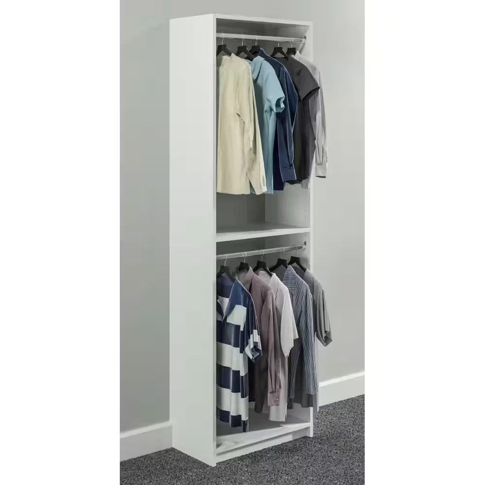 14 In. D X 25.375 In. W X 84 In. H White Double Hanging Tower Wood Closet System
