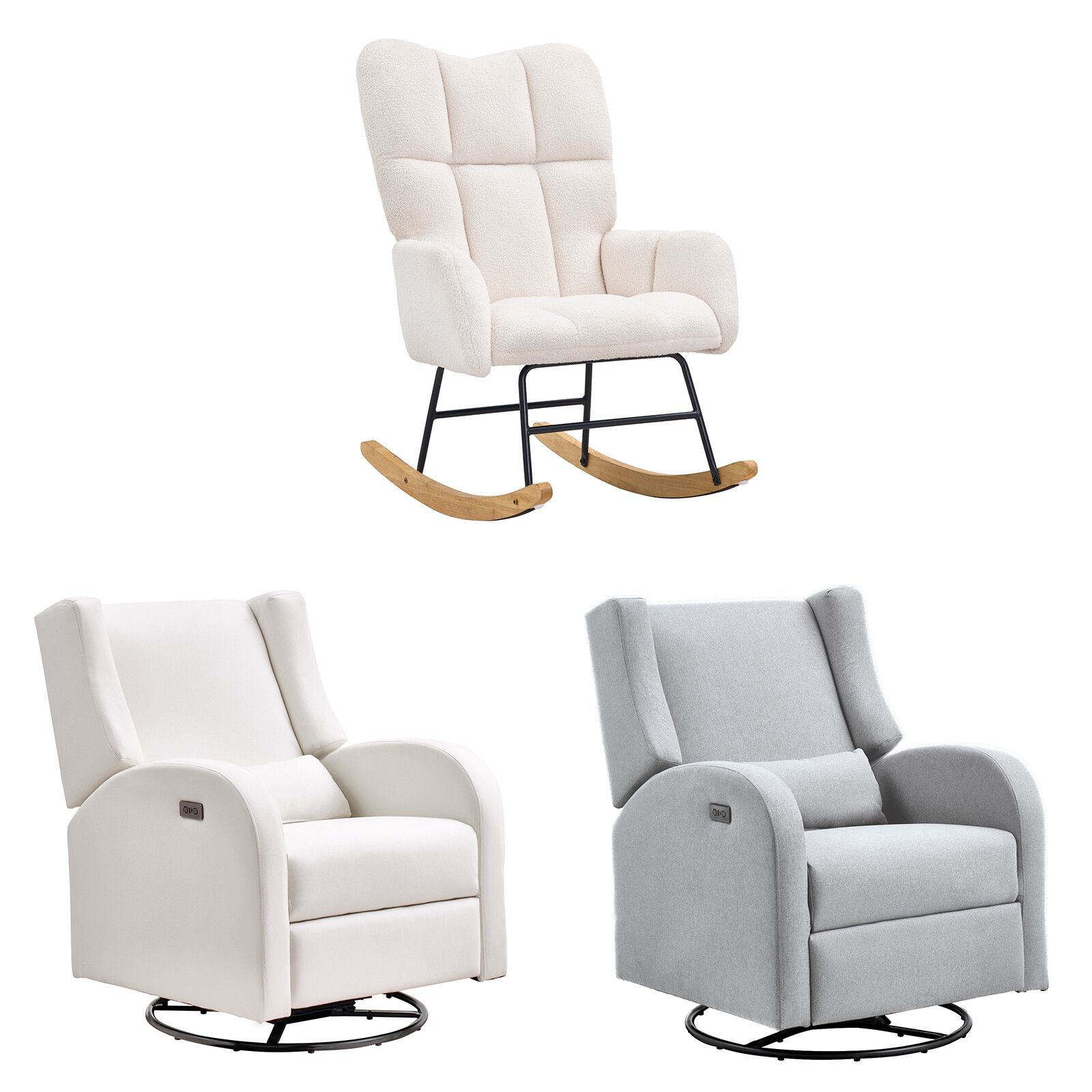 VEVOR Electronic Power Recliner and Swivel Glider Adjustable Angle Off White