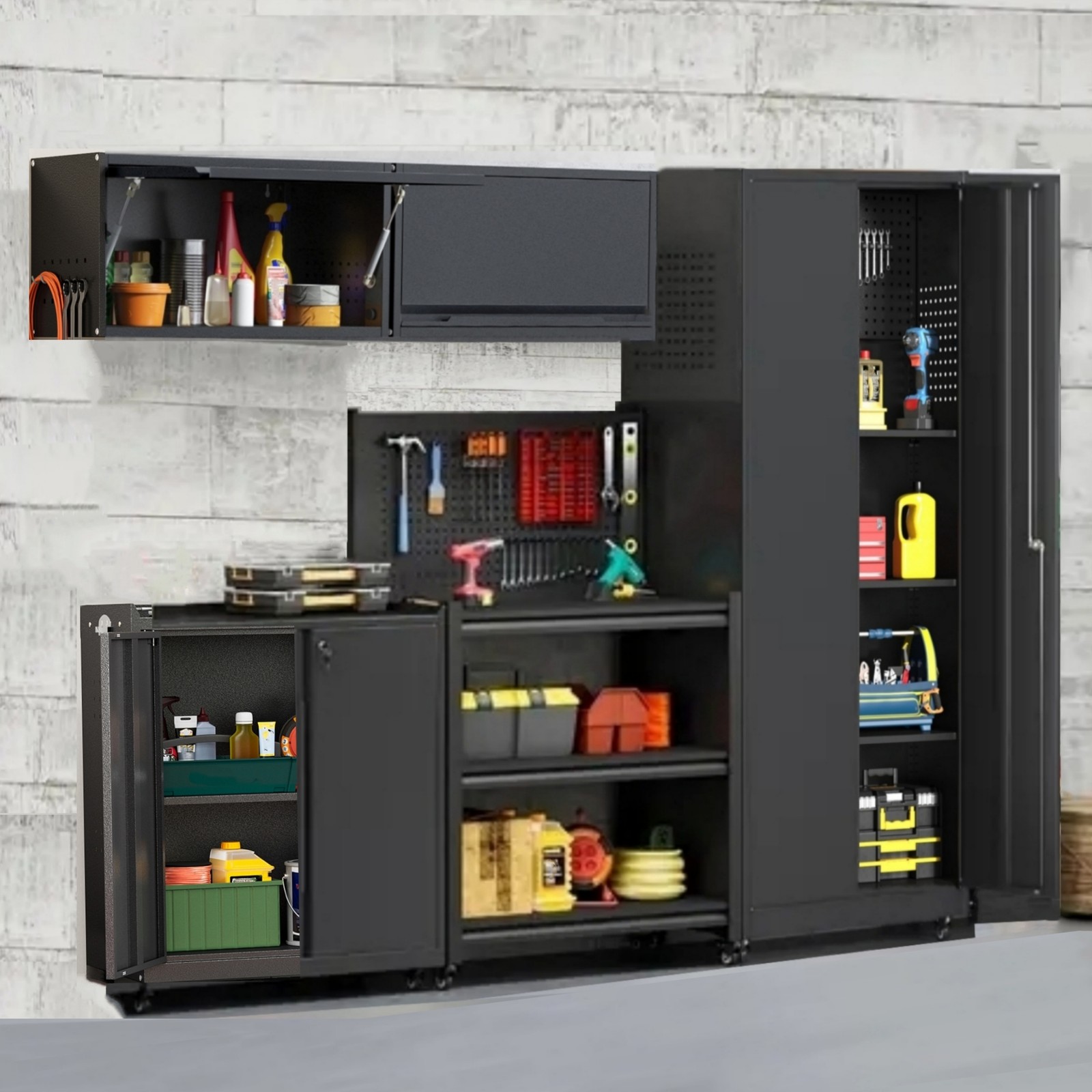 Garage Storage Cabinet System 5-Pcs Workshop Set Home Garage Tool Metal Shelving