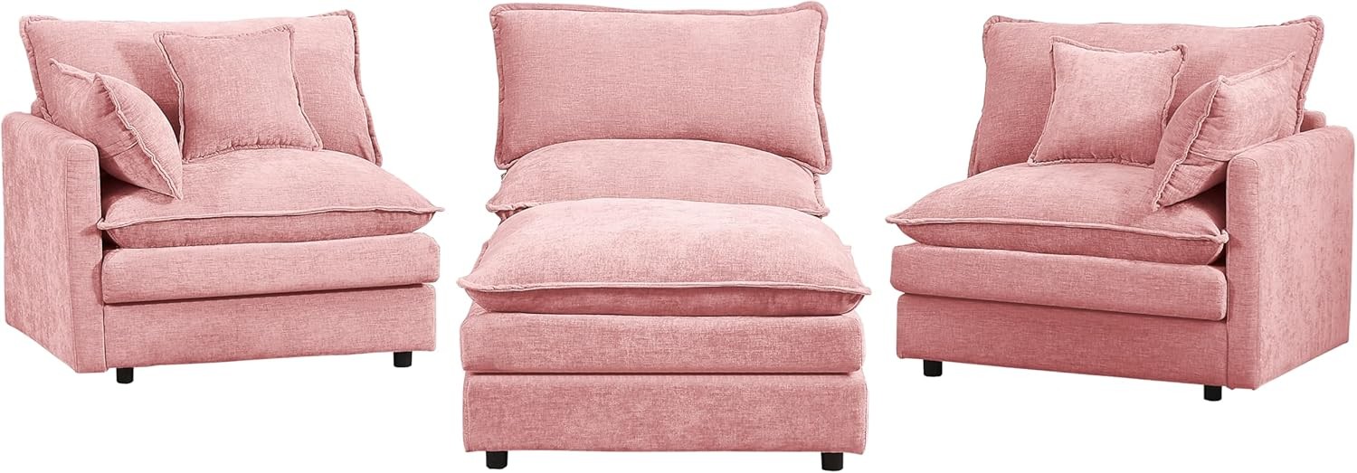 Oversized L-Shaped Boneless Couch, Modular Sectional Sofa Bed W/ Movable Ottoman