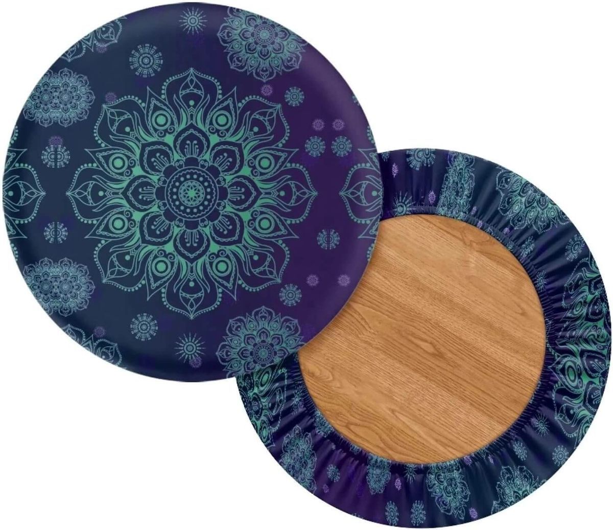 2 Mandala Floral Printed Round Elastic Stool Covers 13-15″ Blue Purple & Green