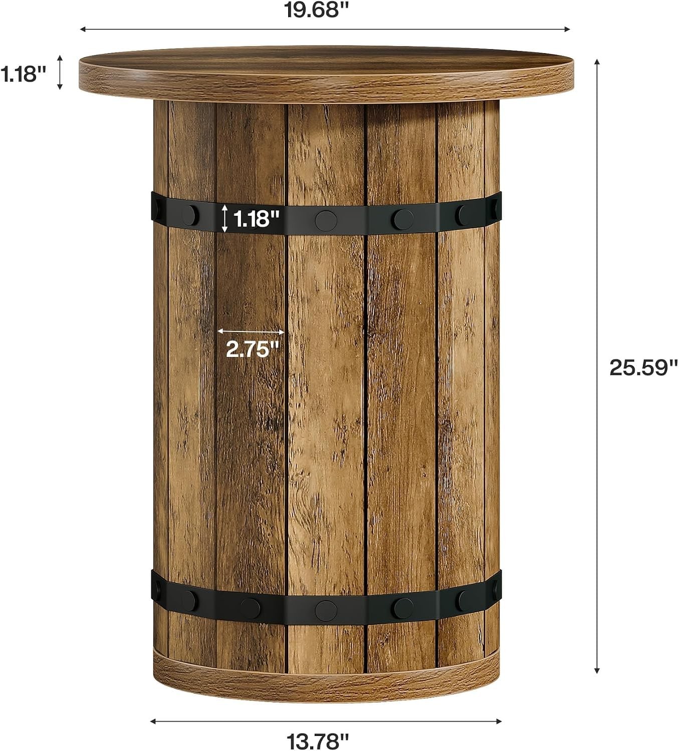 20-inch Round End Table, Farmhouse Side Table, Natural Brown-1PC