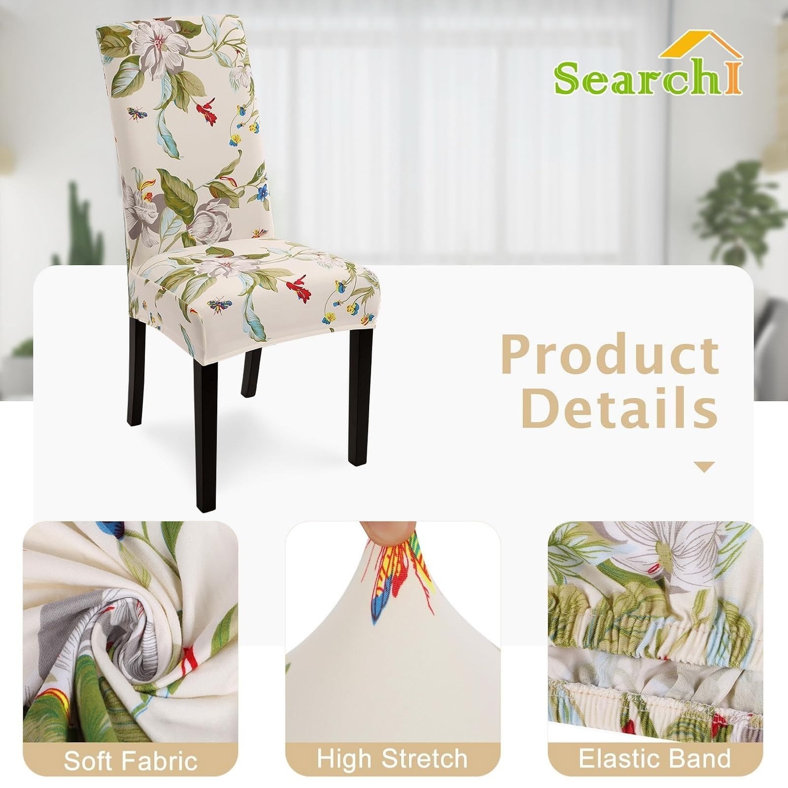 SearchI Dining Room Chair Covers Set of 2, Stretch Removable Washable