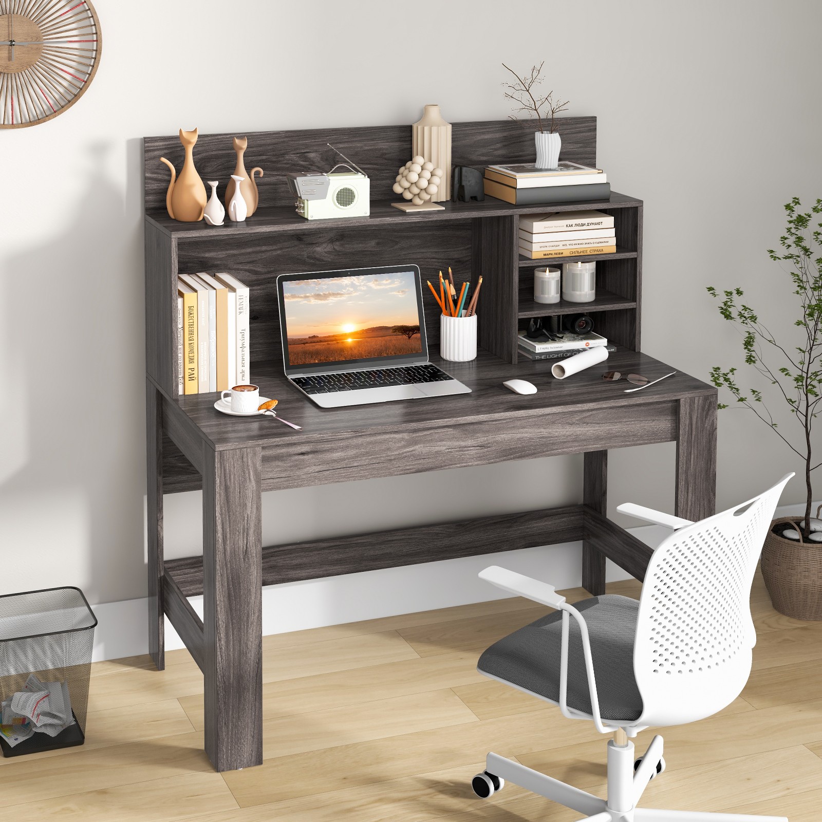Topbuy 48” Computer Desk with Bookshelf Home Office Writing Desk with